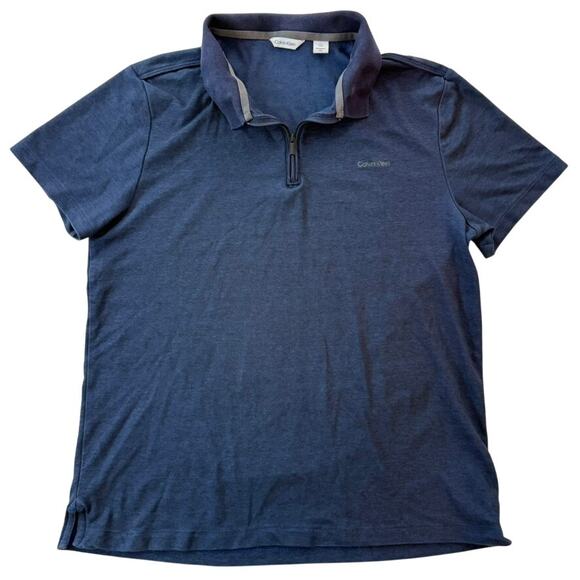 Calvin Klein Contrast Zip Mens Polo Dark Blue Sz L - Picture 1 of 13